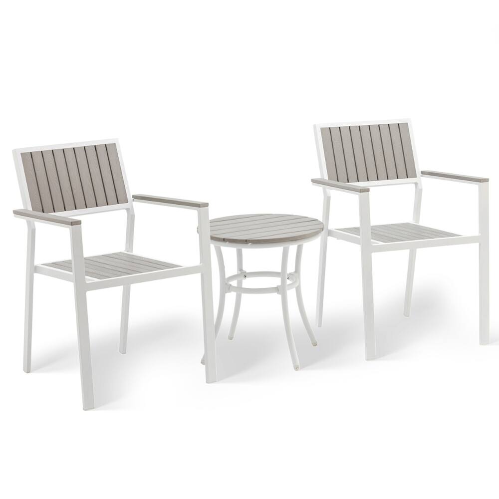 Island Retreat Ez-Care Tek-Wood 3-Piece Steel Patio Set - White and Slate Grey