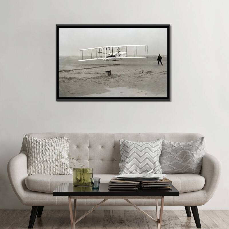 iCanvas "The Wright Brothers - First Flight" by Kitty Hawk Framed Canvas Print