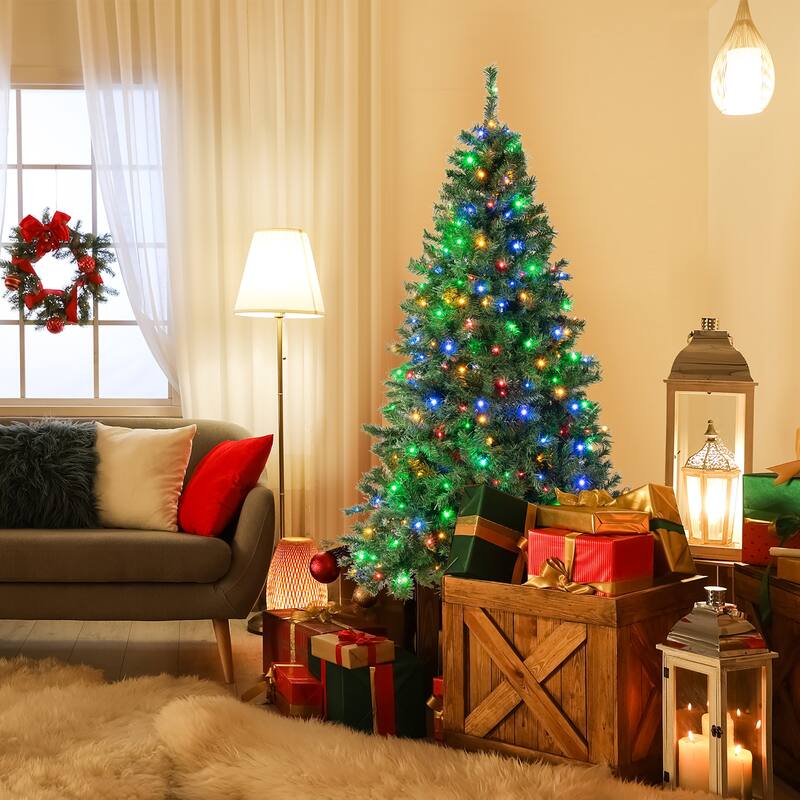 Gymax 6FT Pre-Lit Hinged Artificial Christmas Tree Holiday Decor Tree - 6 Foot
