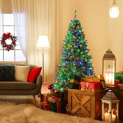 Gymax 6FT Pre-Lit Hinged Artificial Christmas Tree Holiday Decor Tree