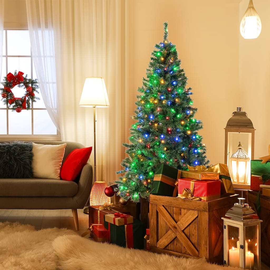 Gymax 6FT Pre-Lit Hinged Artificial Christmas Tree Holiday Decor Tree