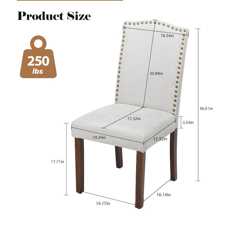 Padded Dining Chairs with Solid Wood Legs, Set of 2 - Beige