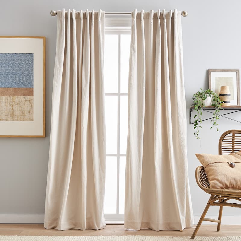 Sanctuary Back Tab Lined Curtain Panel Pair - 95 Inches - Linen