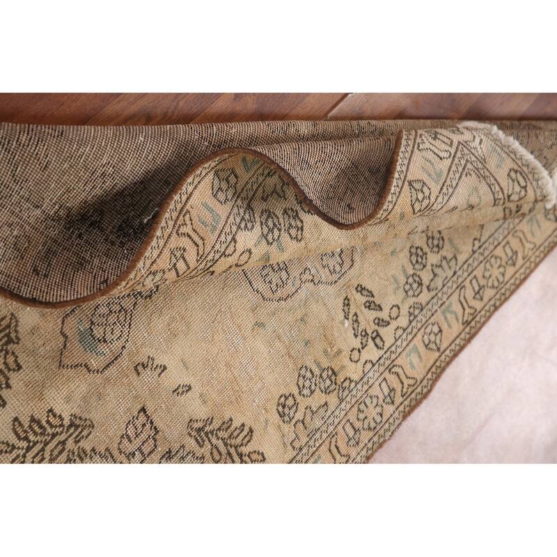 Hand Knotted Oriental 100% Wool Carpet Traditional Floral Yellow & Gold Tabriz Area Rug - 4' 8'' X 3' 1''