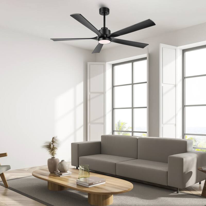 WINGBO 52" and 60" Solid Wood DC Motor Integrated LED Ceiling Fan with Remote - 60 inch - Black