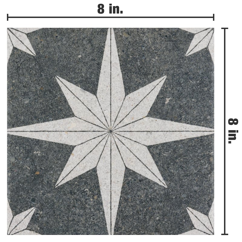 Merola Tile Compass Star Lava Stone 8" x 8" Porcelain Floor and Wall Tile