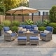 preview thumbnail 155 of 189, Pocassy Outdoor Wicker Sofa with Swivel Chair Fire Pit Table Furniture Set. Gray Wicker & Blue Cushion - 7 Pieces Sofa Chair Ottoman Table w/ Fire Table