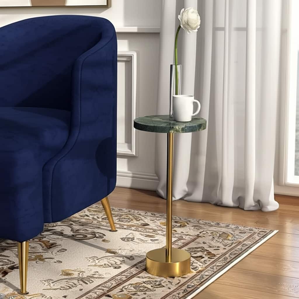 Stone Metal Side Table Modern Round Top Pedestal Base - 24" Green - 24.0"