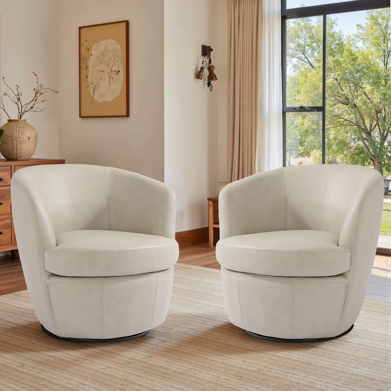 Swivel Barrel Chair For Living Room, Upholstered Faux Leather Accent Chairs