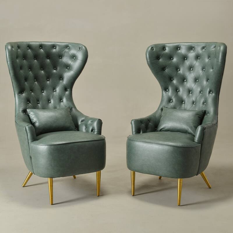 KINWELL Upholstered Tufted Faux Leather Wingback Chair PU Accent Chair