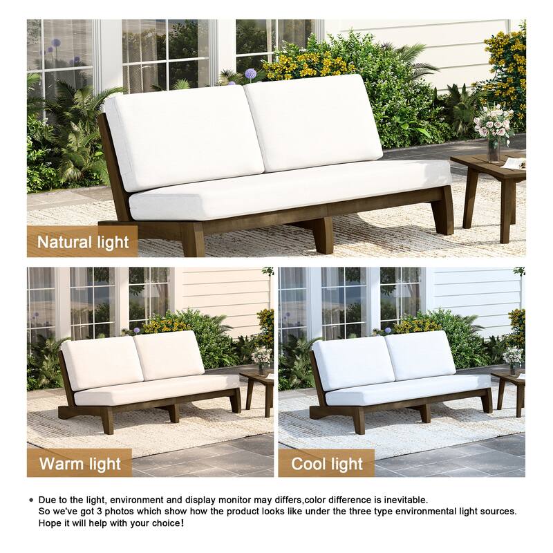 3 Seat Wood 64" W Outdoor Patio Sofa with Cushion
