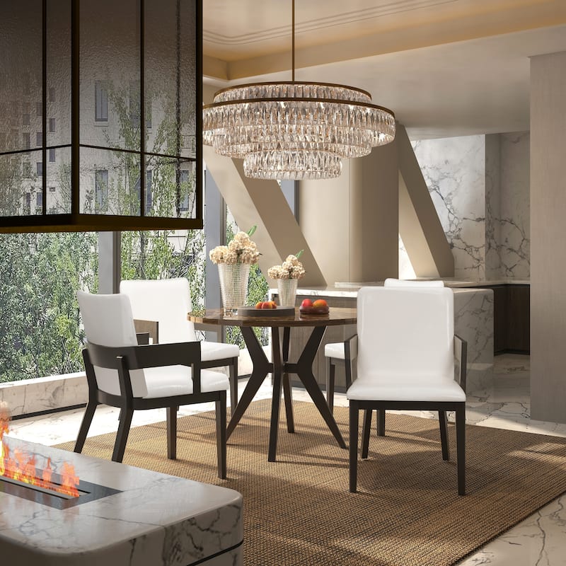 Modern Black Wood & White Glossy PU Leather Upholstered Dining Chairs Set of 2 - Black White