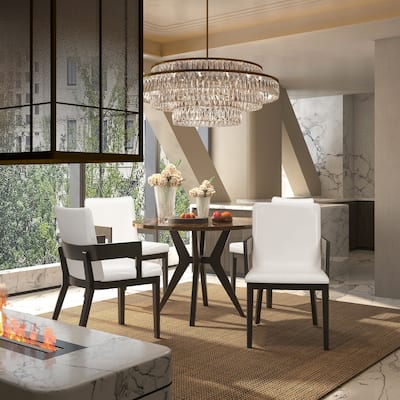 Modern Wood & White Glossy PU Leather Upholstered Dining Chairs Set of 2