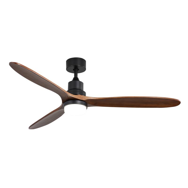 60 Inch Ceiling Fan With Lights 3 Solid Wood Fan Blade Noiseless Reversible Motor Remote Control - Black