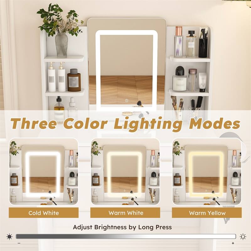 LED Mirror Vanity Dressing Table with Lights,3-Color Adjustable Light