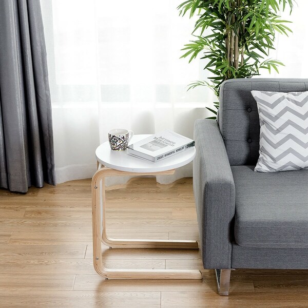 Birch Wood End Side Table Sofa Accent Round Tea Table with Storage