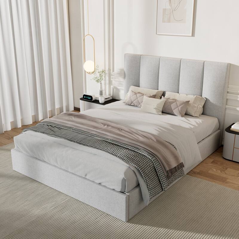 Modern Upholstered Lift-Up Storage Platform Bed with Headboard