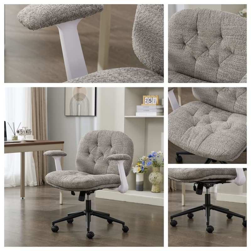 Cross Legged Office Chair with Flip-up Armrests and Wheels, Wide Seat