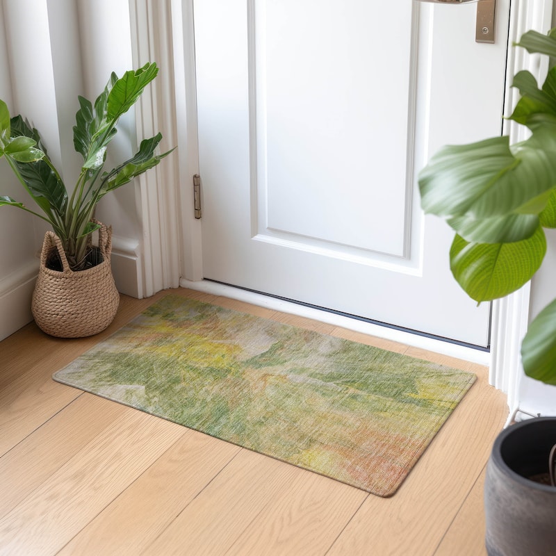 Machine Washable Indoor/ Outdoor Chantille Contemporary Splash Rug - Green - 1'8" x 2'6"