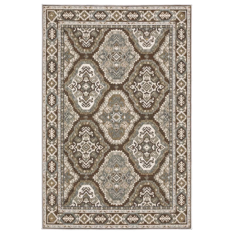Style Haven Everly Traditional Panel Medallion Mixed Pile Area Rug - 9' 10" x 12' 10" - Rust/ Blue - Runner/Rectangle