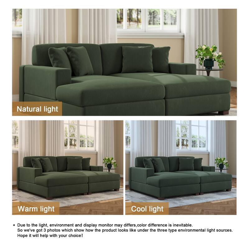 Upholstered Oversized Modular Sectional Sofa Set Corduroy Sleeper Sofa With Chaise