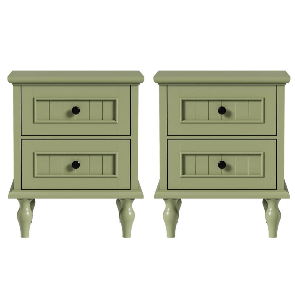 Retro Nightstand with 2 Drawers for Bedroom