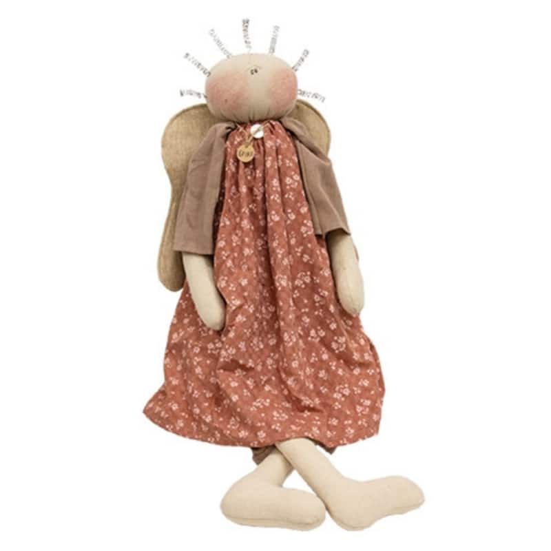 Taupe Brown Canvas Grace Inspirational Angel Doll with Weighted Body and Wings - 12 x 4.50 x 12 in (L x W x H)