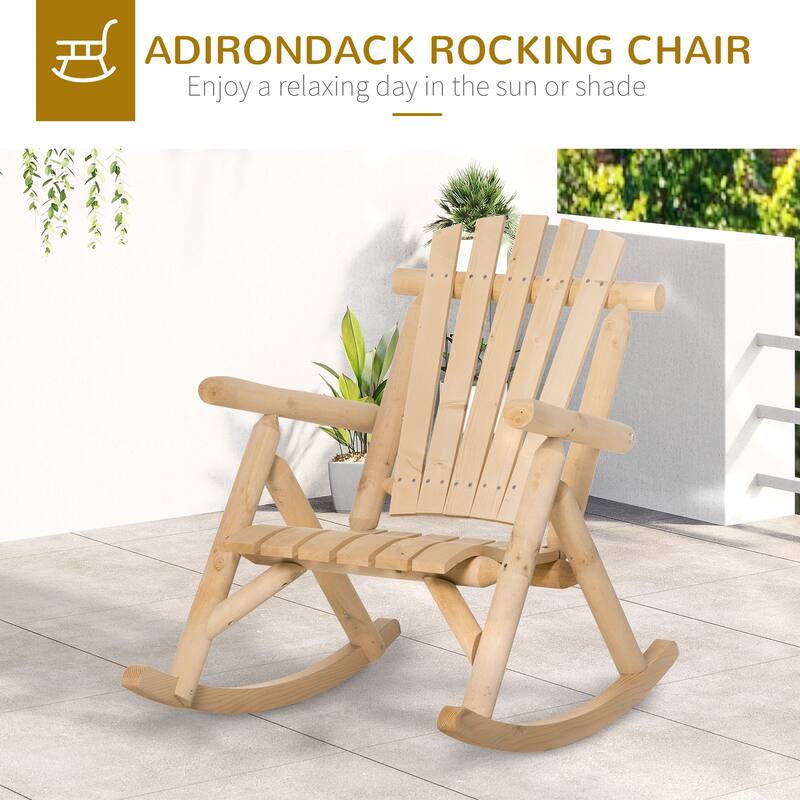 Outdoor Wooden Rocking Chair,Single-Person Rustic Adirondack Rocker With Slatted Seat
