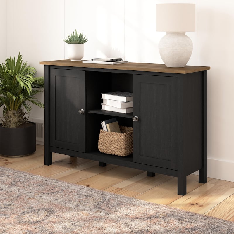 Bush Furniture Mayfield Accent Cabinet with Doors and Storage - Vintage Black/Reclaimed Pine