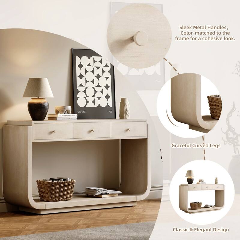 Mid-Century Modern Console Table with 3 Storage Drawers and Display Shelf for Entryway or Living Room Use