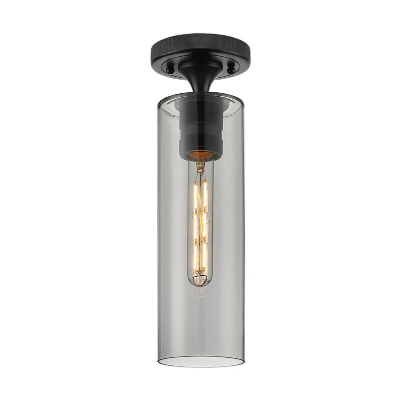 Innovations Lighting 434-1F-15-4 Crown Point Flush Crown Point 4" Wide - Matte Black / Plated Smoke