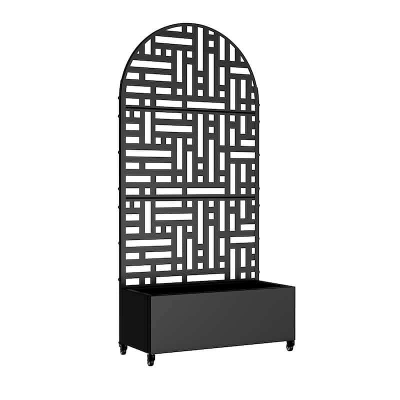 Metal Movable Planter Box with Trellis Privacy Screen Planter Box with Lockable Wheels