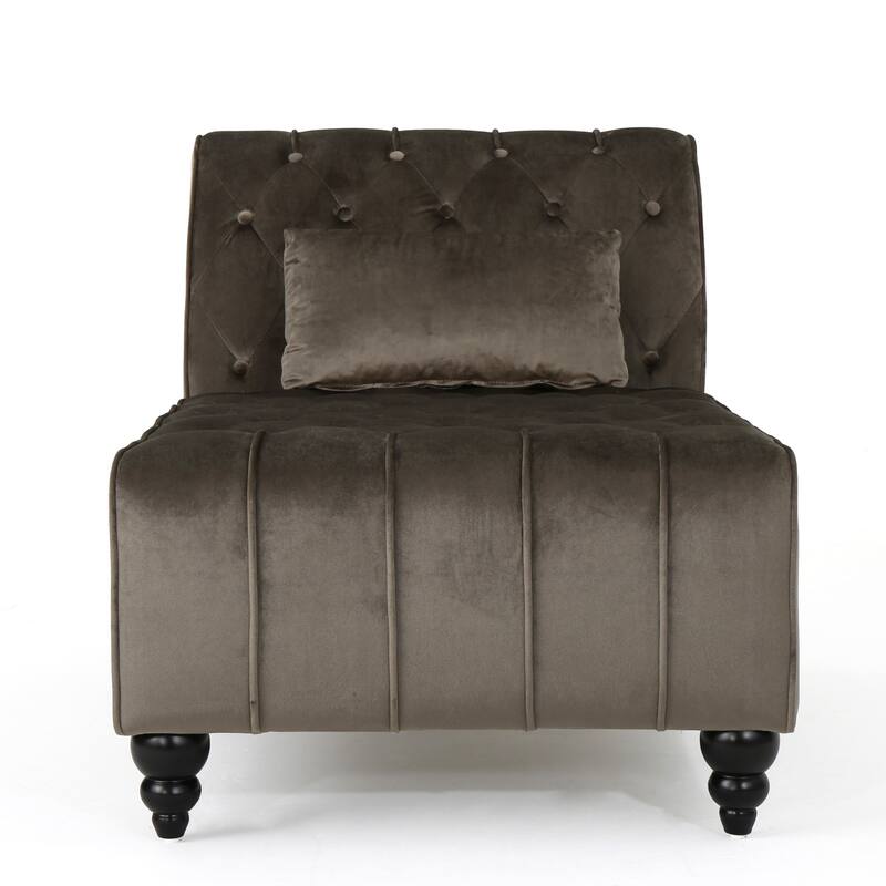 Roomfitters Tufted Velvet Chaise Lounge with Bolster Pillow, Elegant Relaxing Accent Seating