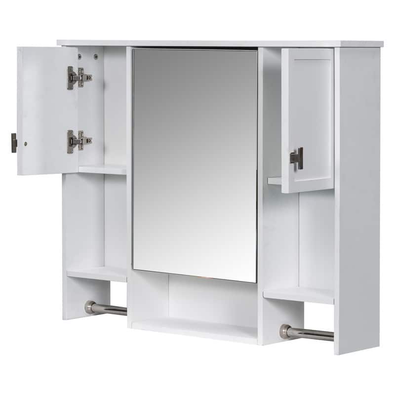 35" x 28" Modern Bathroom Mirror Cabinet with Towel Bar - Wall Mounted Storage & Vanity Mirror