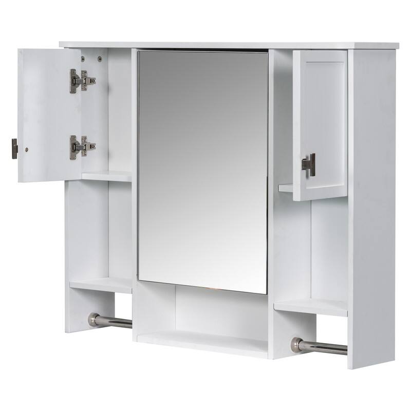 Grondin Modern Style Bathroom Wall Mounted Medicine Cabinet with Mirror Door, Towel Bars and Open Storage Shelves