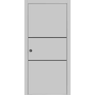 French Pocket Door 18 x 80 with Planum 0014 Grey Ash with Kit Trims Rail