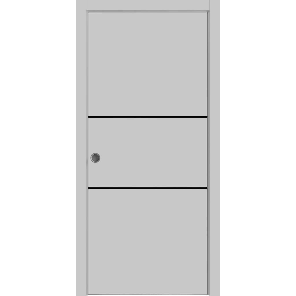 French Pocket Door 18 x 80 with Planum 0014 Grey Ash with Kit Trims Rail