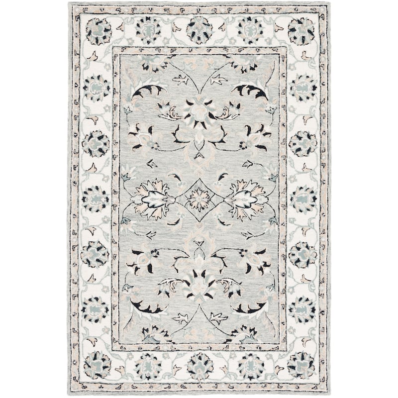 SAFAVIEH Handmade Micro-Loop Taletta Oriental Wool Rug - 5' Square - Grey/Ivory