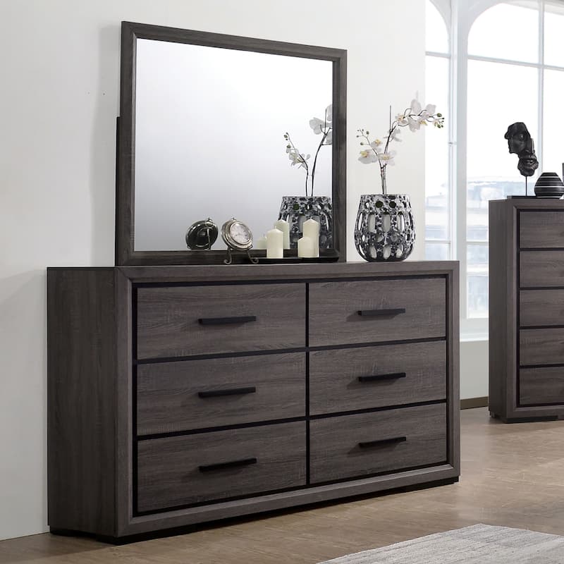 Rothwell Contemporary Grey Wood 2-piece 6-Drawer Dresser and Mirror Set by Furniture of America - Grey
