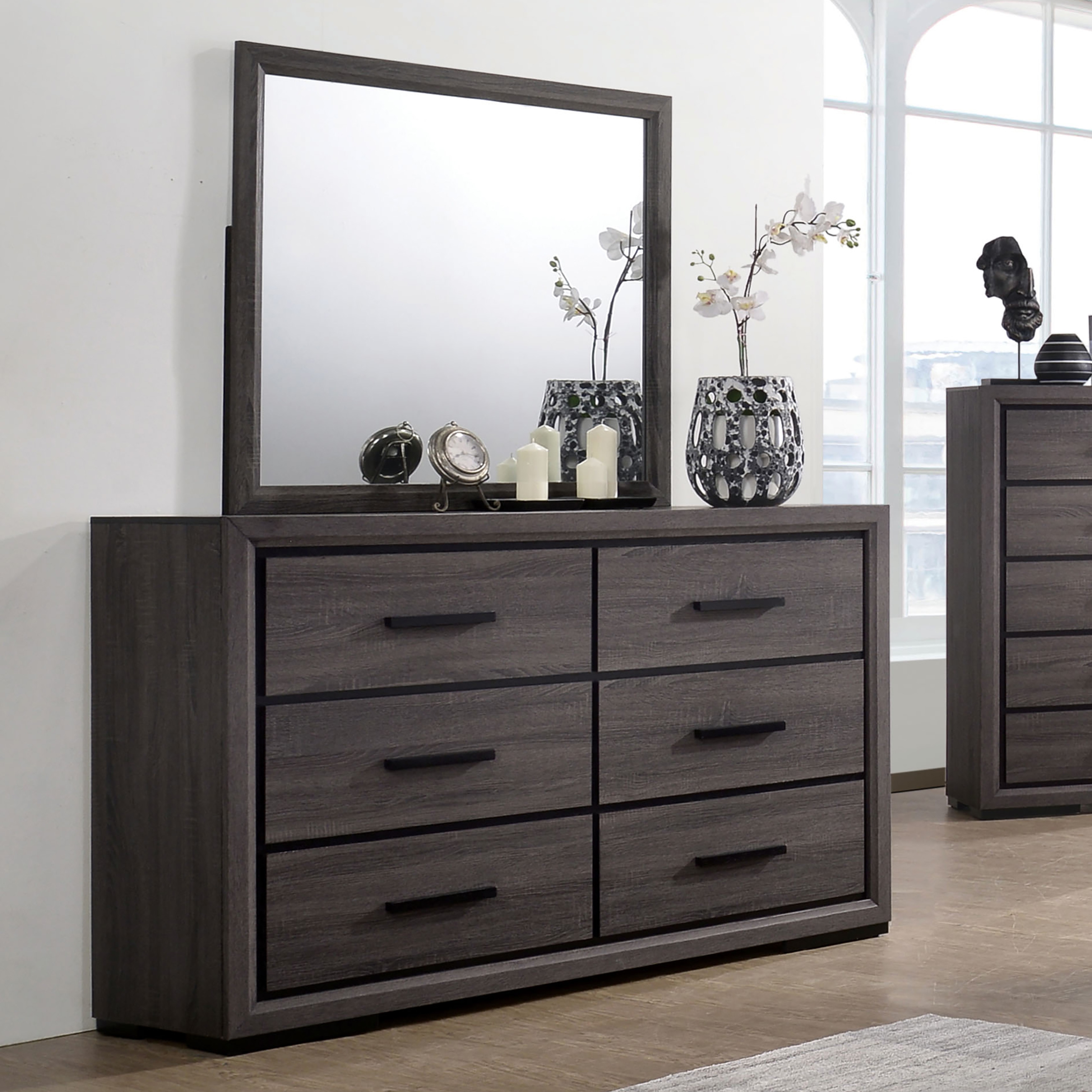 Furniture of America Rothwell Contemporary Grey Wood 2-piece 6-Drawer Dresser and Mirror Set