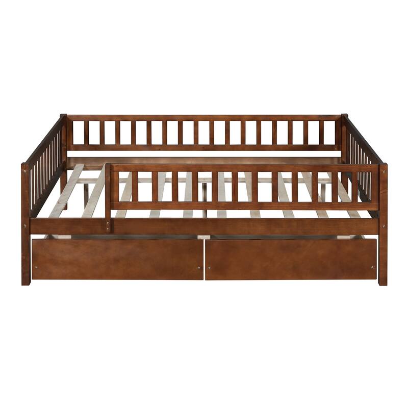 Pinewood Daybed Dual-Use Sofa Daybed with 2 Drawers, Solid Guardrail