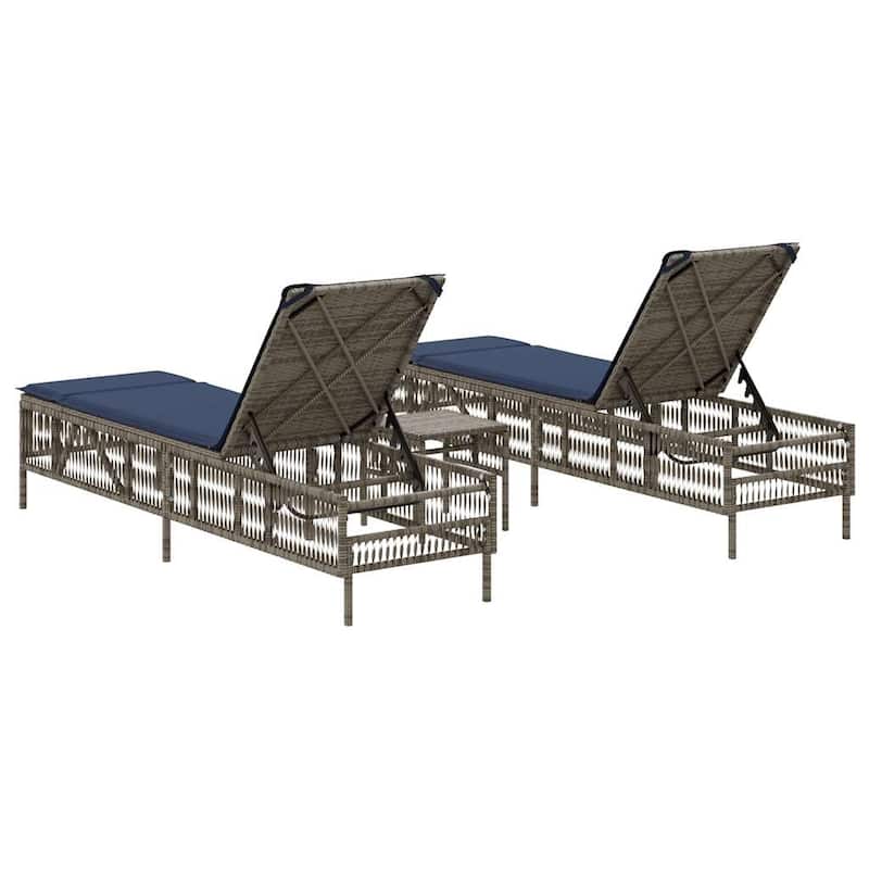 vidaXL Sun Loungers with Table Chaise Lounge 2 Pcs Poly Rattan Brown/Gray/Black