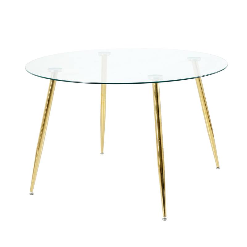 47.2" Luxury Glass Dining Table Set for 4, Circle Kitchen Table with 4 PU Chairs, 5-Piece Modern Dining Table and Chair Set