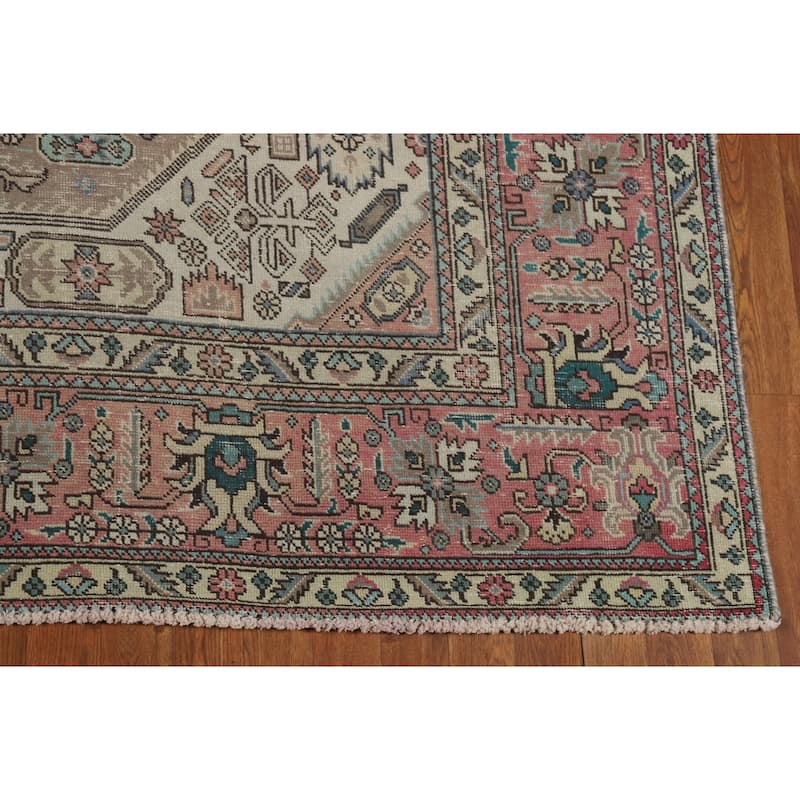 Brown Geometric Tabriz Persian Area Rug Hand-Knotted Wool Carpet - 8'2"x 11'1"