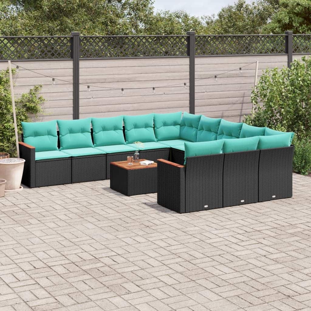 vidaXL 11/12 Piece Patio Sofa Set with Cushions Black/Gray Poly Rattan - 21.7 x 24.4 x 27.2