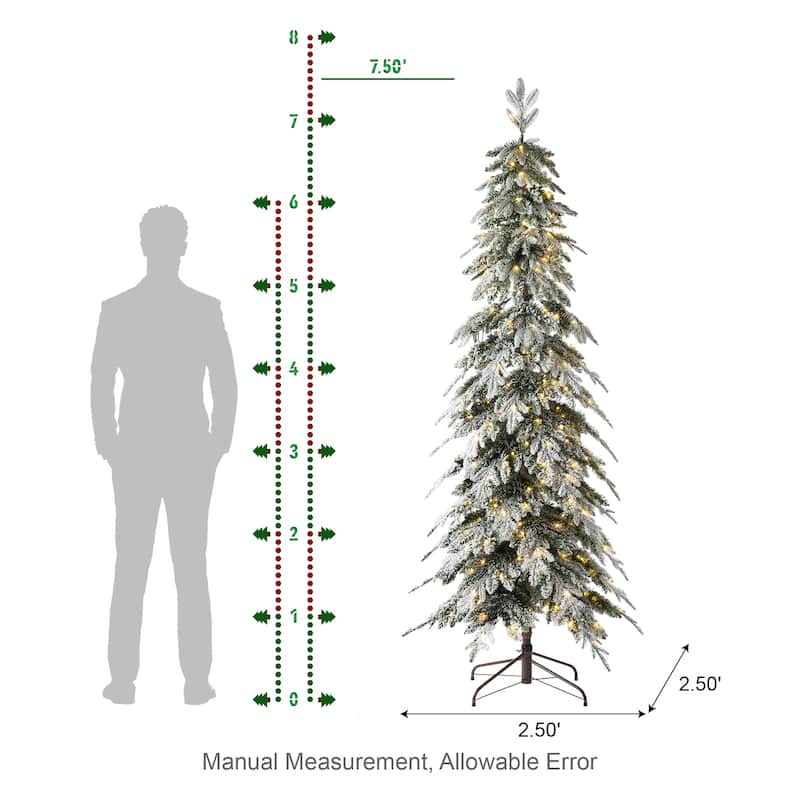 Glitzhome Snow-Flocked Chicago Frostwood Spruce Pre-Lit Artificial Christmas Trees-7.5/9/11 Foot