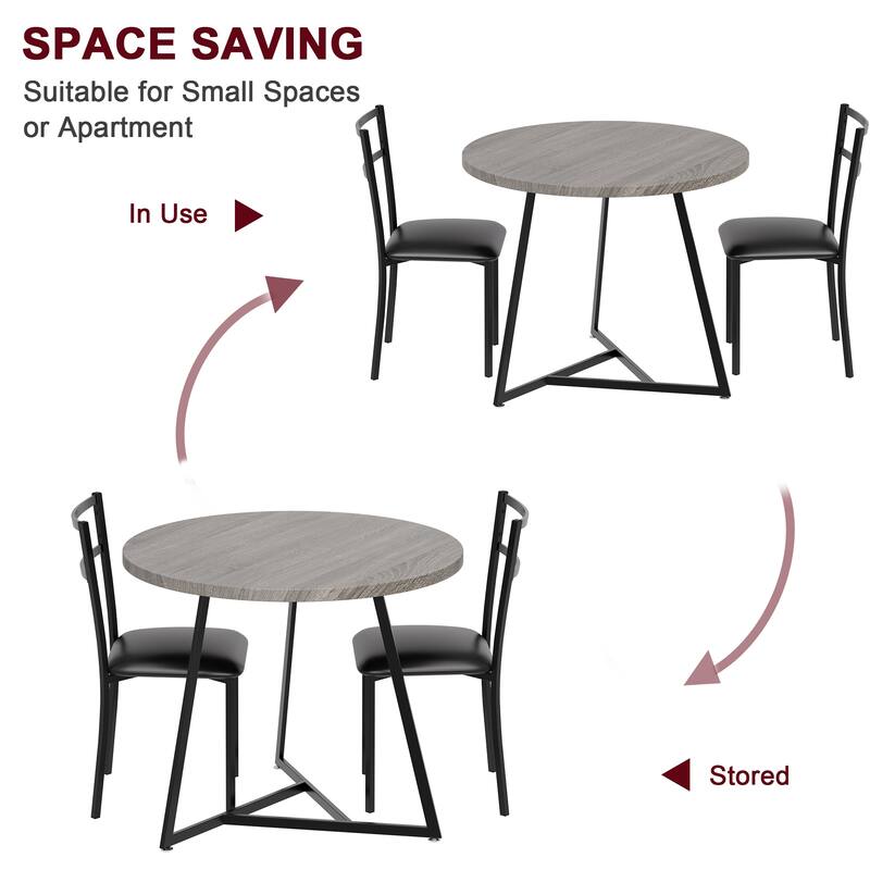 Lasyn Marble White Gold Round 3 Piece Dining Table Set for Small Space