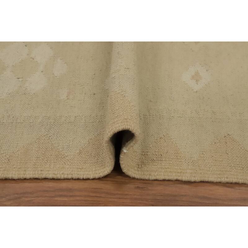 Hand Woven Oriental 100% Wool Carpet Southwestern Tribal Beige & Ivories Kilim Runner Rug - 7' 11'' X 2' 3''