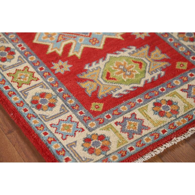 Red Traditional Kazak Foyer Rug Hand-Knotted Wool Carpet - 2'0" x 3'0"