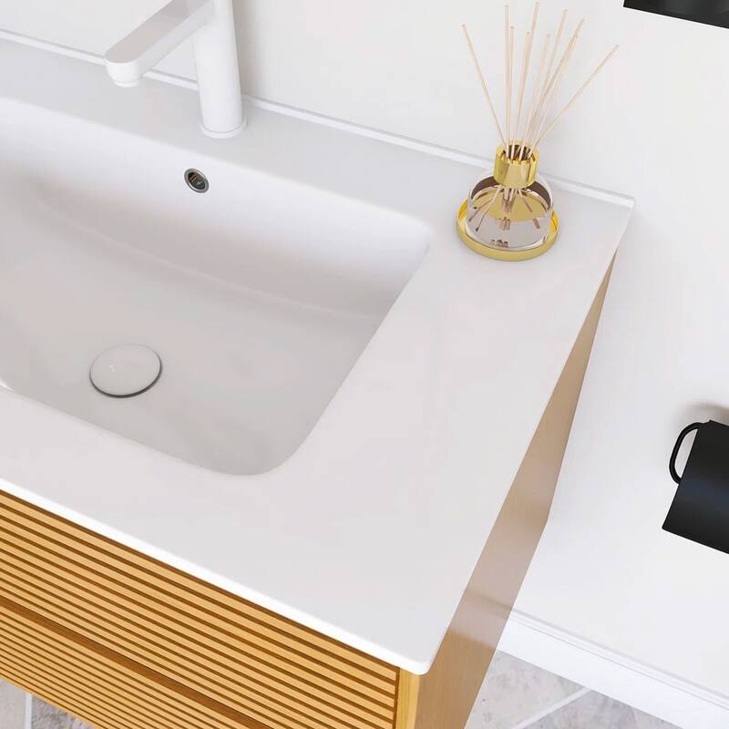Wall-Mounted Bathroom Vanity with White Ceramic Sink